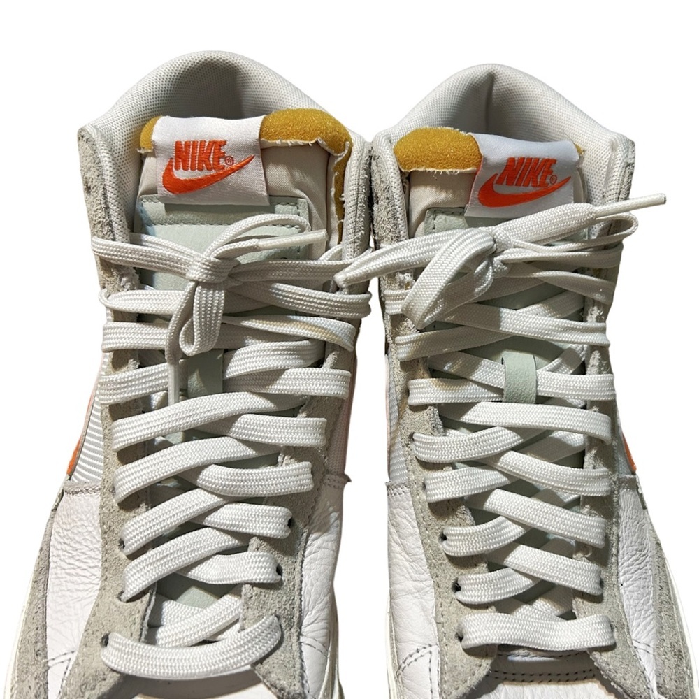 Nike Blazer Mid Size 8 DQ7673-103 White High Top Retro Orange Logo Shoes - Picture 10 of 15